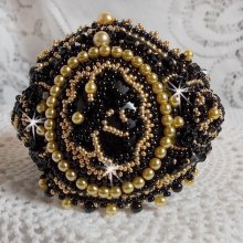 Cleopatra-Armband Manschette bestickt mit einem schwarzen Onyx, Swarovski-Kristallen und Rocailles